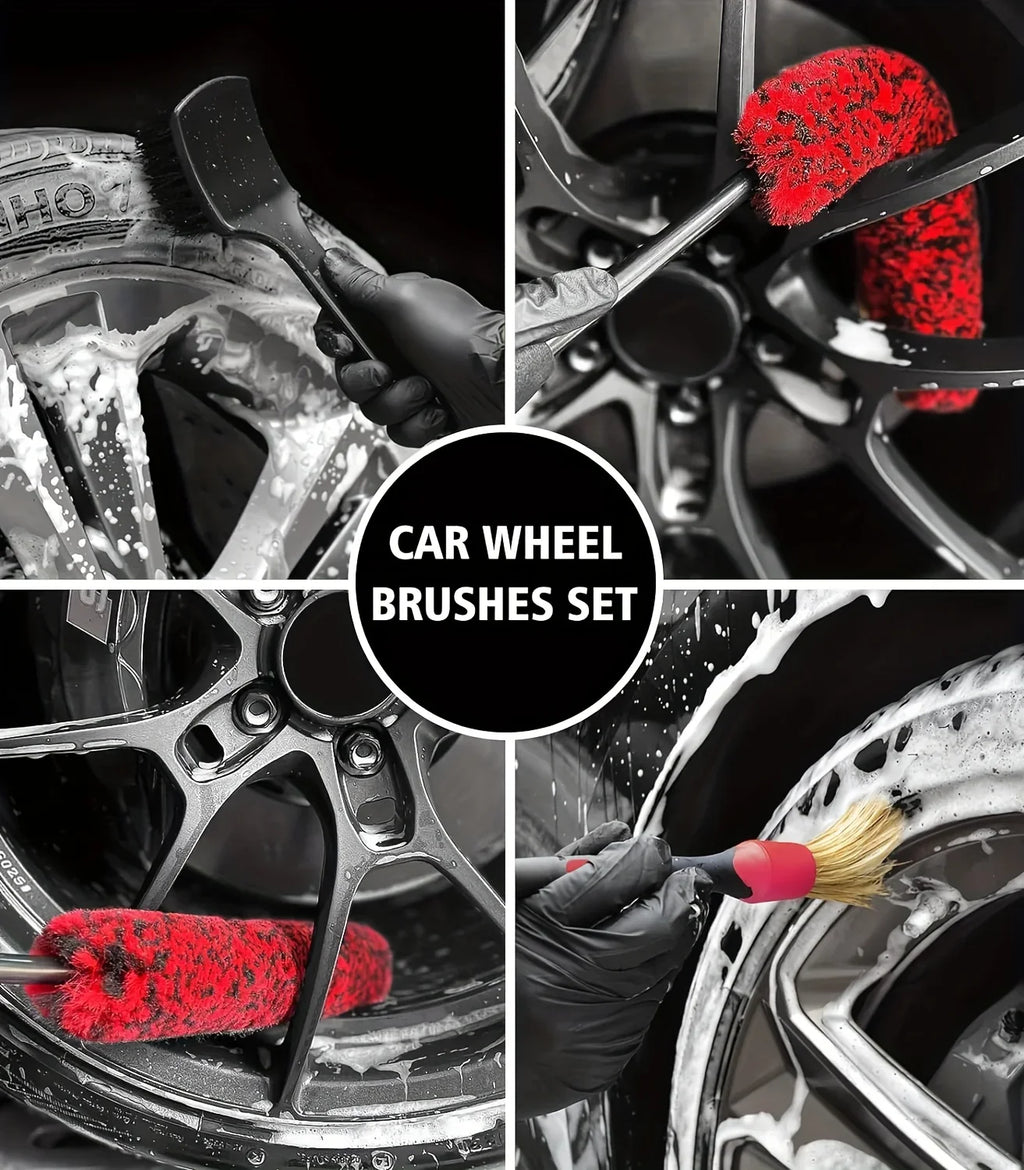 Car wheel hub brush set, deep-penetrating tire cleaning brush, detail brush, cleaning kit