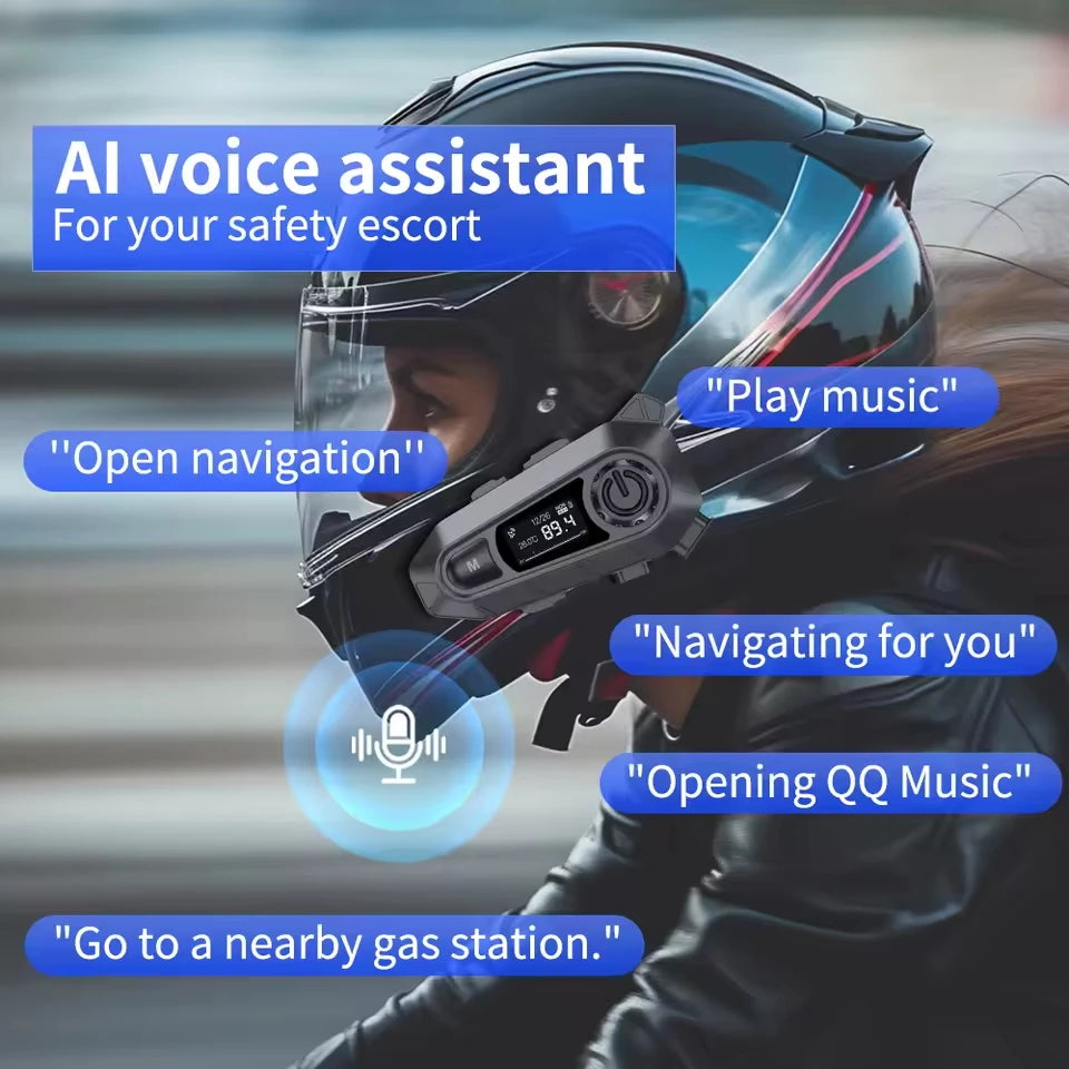 A1 Bluetooth 5.3 Motorcycle Helmet Headset With FM Radio Wireless Handfree Call Waterproof Moto Headphone LED Display For Rider