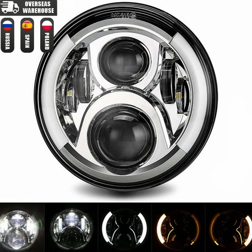 7 Inch Led Auto Headlight Motorcycle LED Headlight DRL Angel Eyes for Harley Honda Yamaha Jeep Lada Niva Urban Car H4 Headlamp