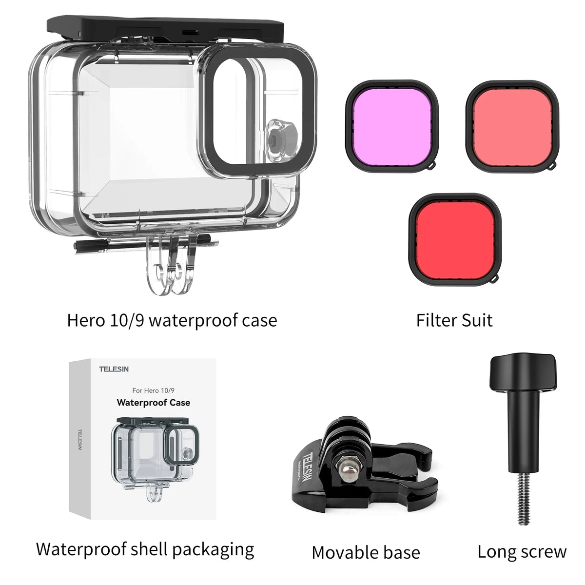 TELESIN 60M Waterproof Case For GoPro Hero 13 12 11 10 9 Underwater Diving Housing Cover With Dive Filter For Gopro Accessories
