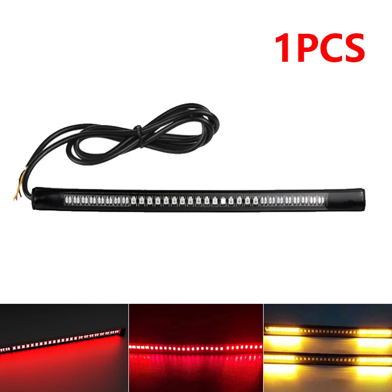 Motorcycle LED Tail Light Strip 12V Yellow Flowing Turn Single Indicator Lights Red Strobe Lamp Brake Lights Decor Light Band