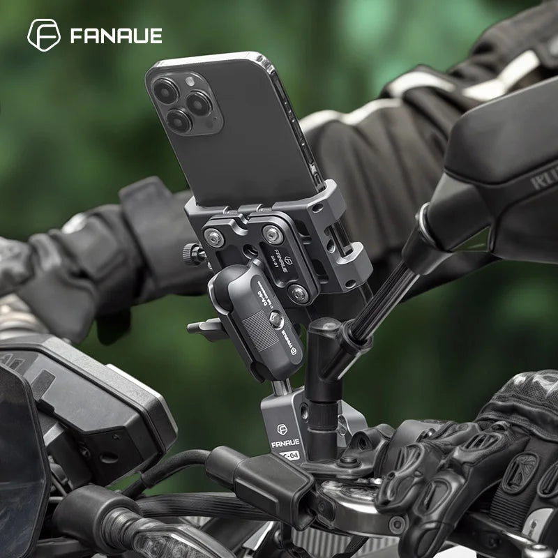 FANAUE Motorcycle Bike Phone Holder Mount Aluminum Alloy with Vibration Dampener ATV/ UTV Bike Scooter Handlebar GPS Clip