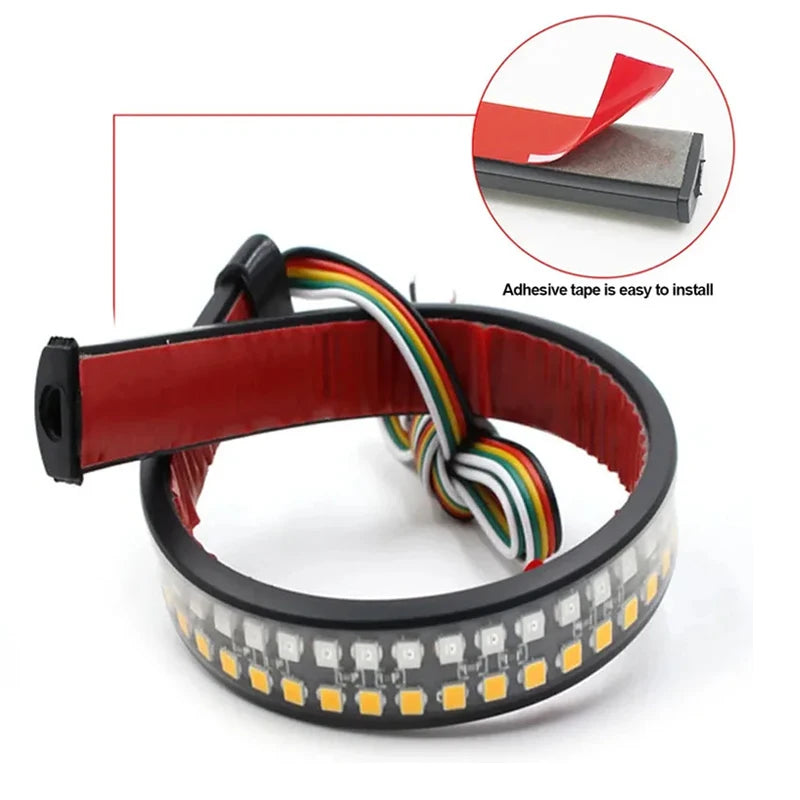 Motorcycle LED Tail Light Strip 12V Yellow Flowing Turn Single Indicator Lights Red Strobe Lamp Brake Lights Decor Light Band