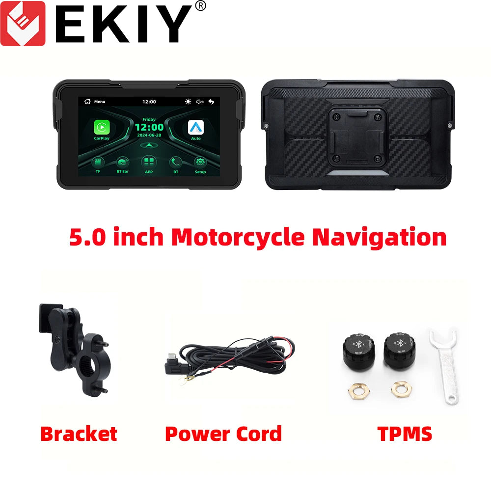 EKIY 5 inch Wireless CarPlay Moto Android Auto Portable Digital Motorcycle Dashboard GPS Motorcycle Navigation Display Screen
