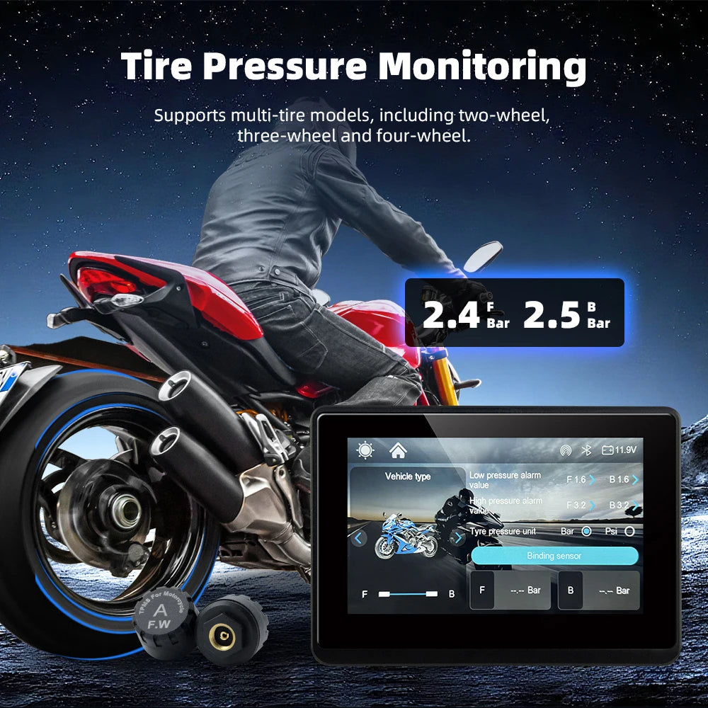 EKIY 5.0" Wireless CarPlay Moto Android Auto Portable Digital Motorcycle Dashboard GPS Motorcycle Navigation Display Screen TPMS