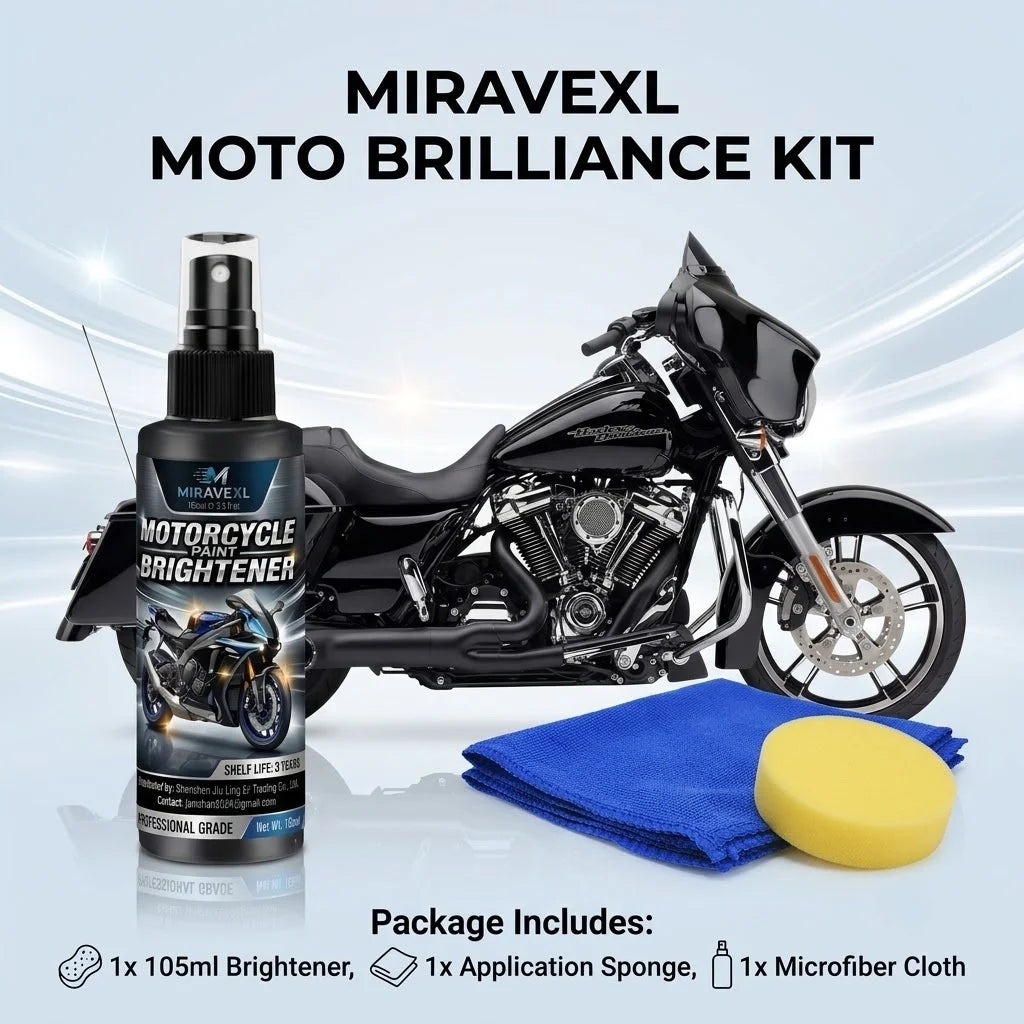 MIRAVEXL Motorcycle Paint Brightener Spray - Professional Polish & High GlossCoating Kit with Large Sponge & Microfiber Cloth