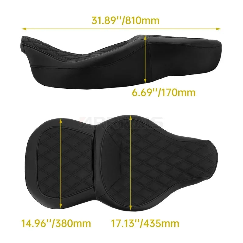 Motorcycle Driver Passenger Seat PU Leather Two-Up Low Profile For Harley Touring CVO Street Glide Road King Special 2009-2022