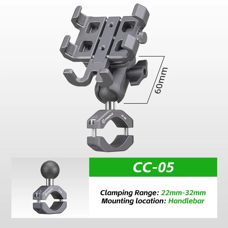 FANAUE Motorcycle Bike Phone Holder Mount Aluminum Alloy with Vibration Dampener ATV/ UTV Bike Scooter Handlebar GPS Clip