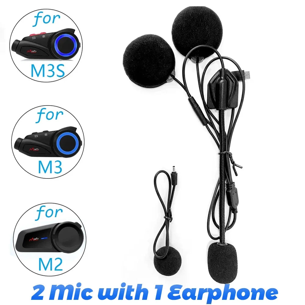 Maxto M2 M2C M3 M3S Headset Accessories USB Interface Headphone With Soft & Hard Microphone Suit For Motorcycle Full/Face Helmet