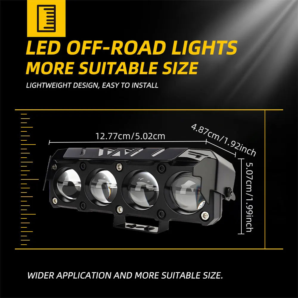1/2x Motorcycle LED Spotlight Dual Color Hi/Low Beam RGB Halo Fog Lamp for Car SUV UTV 12V 4 Mini Lens Headlight Driving Light