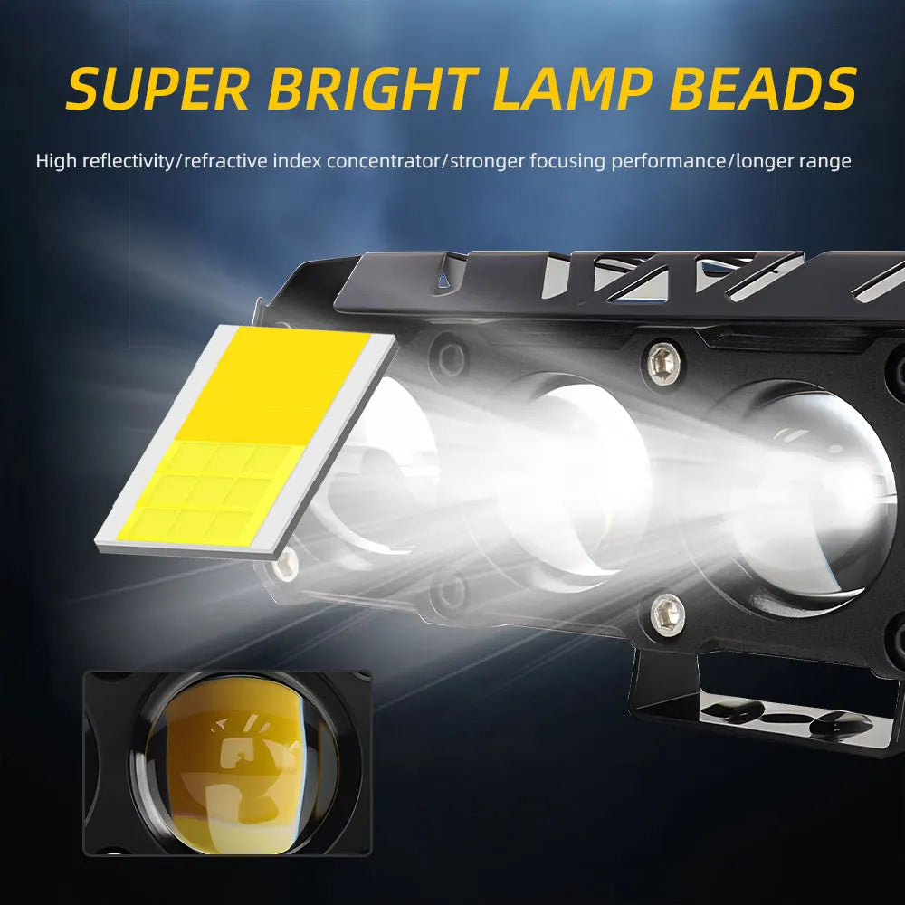 1/2x Motorcycle LED Spotlight Dual Color Hi/Low Beam RGB Halo Fog Lamp for Car SUV UTV 12V 4 Mini Lens Headlight Driving Light