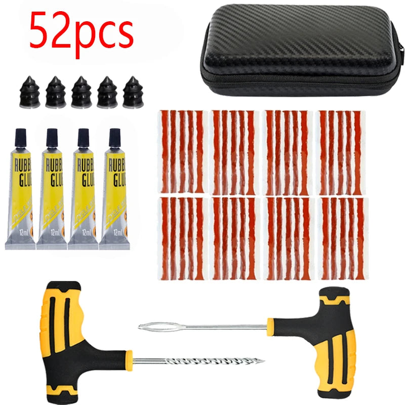 Emergency Tire Repair Kit - Heavy-Duty Glue & Rubber Strips for Flat Puncture Fix on Cars/Trucks/RVs, On-the-Go Safety Solution