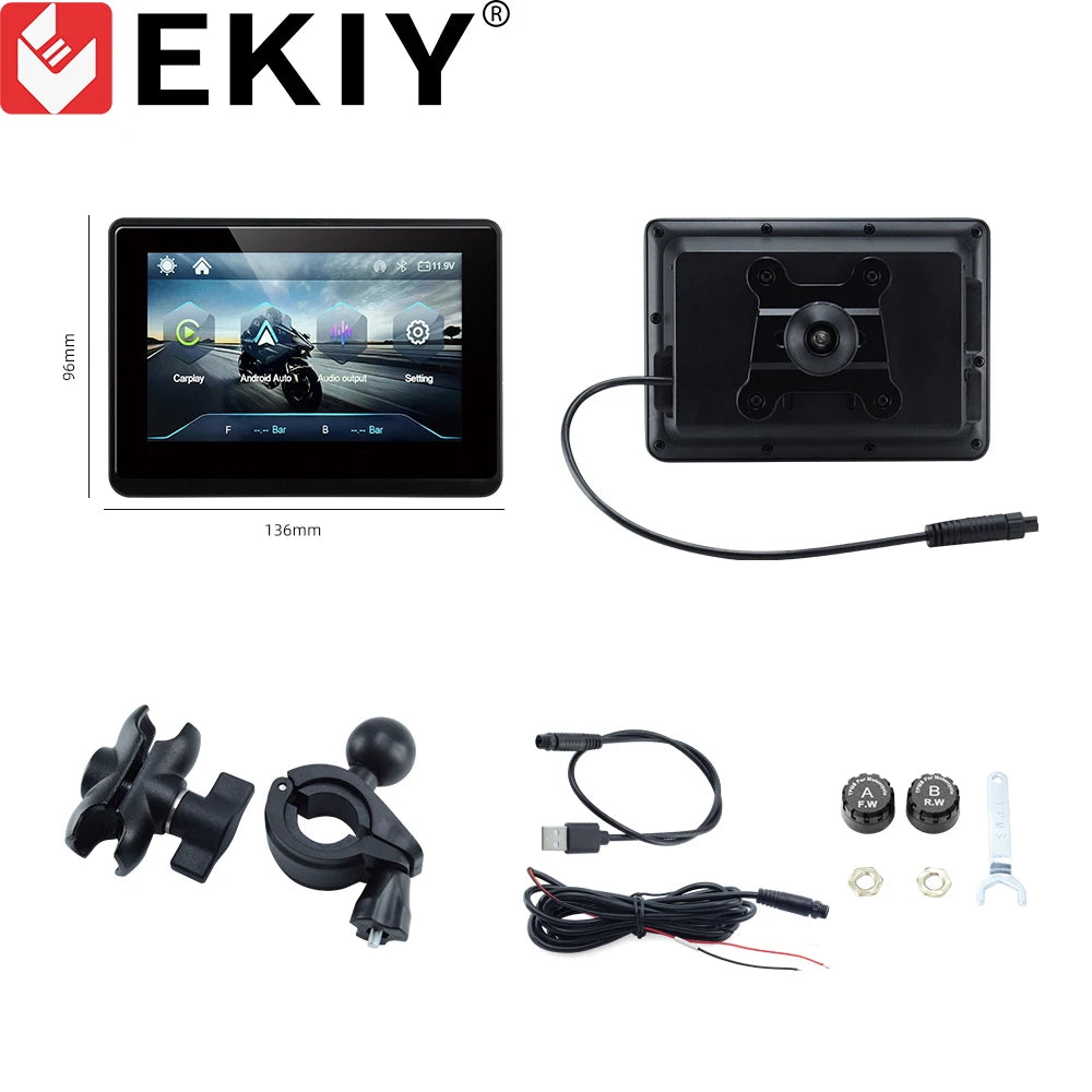 EKIY 5.0" Wireless CarPlay Moto Android Auto Portable Digital Motorcycle Dashboard GPS Motorcycle Navigation Display Screen TPMS