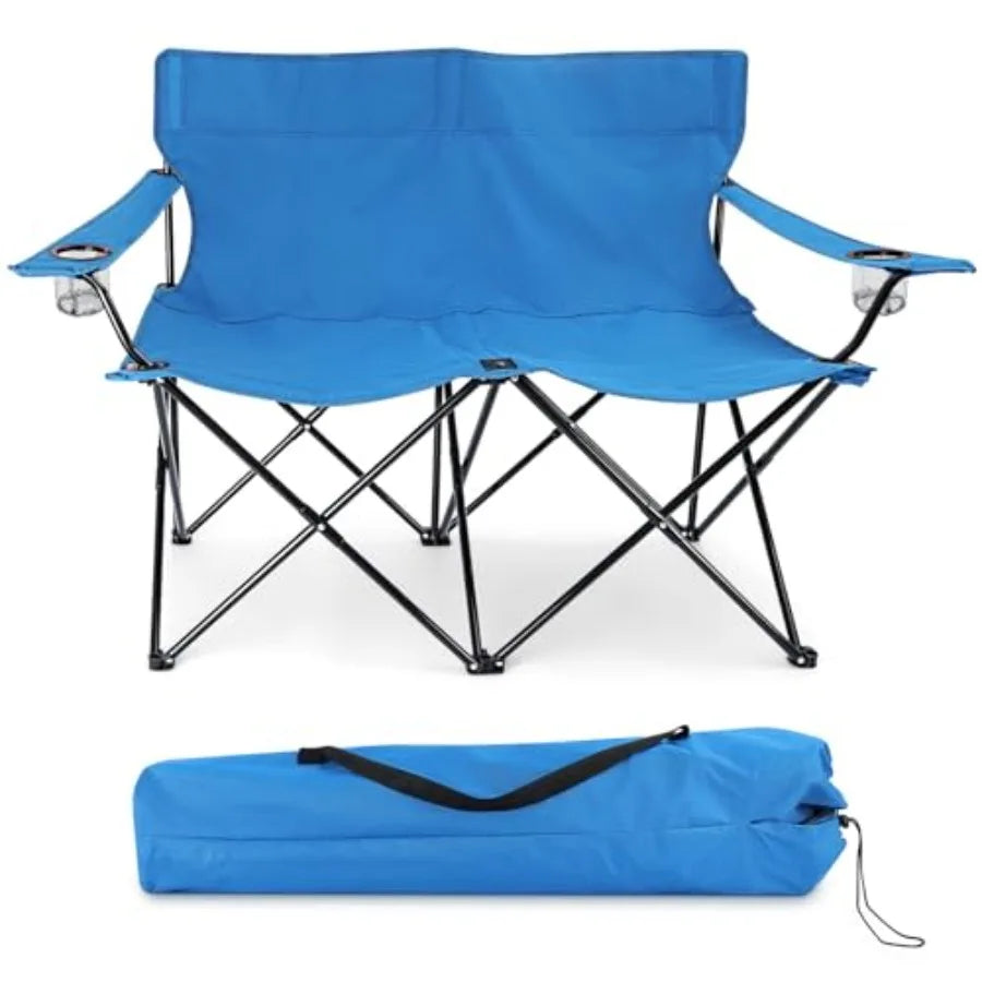Folding Camping Chair, Double Seat Foldable Camp Chair for 2 Persons, Portable and Large for Outdoor Fishing, Hiking, Travel, P