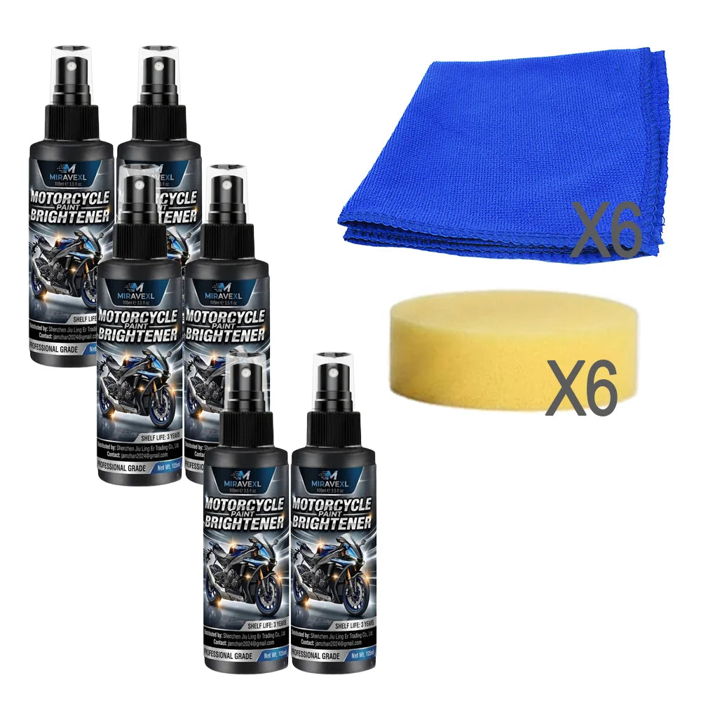 MIRAVEXL Motorcycle Paint Brightener Spray - Professional Polish & High GlossCoating Kit with Large Sponge & Microfiber Cloth