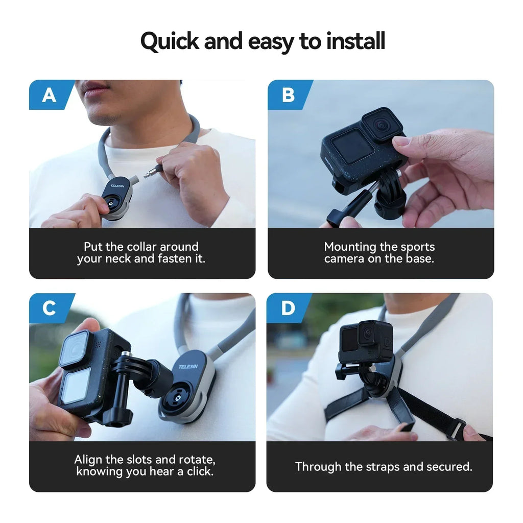 TELESIN Quick-Release Silicon Neck Mount Neck Phone Holder for Gopro Hero13 12 11 10 9 DJI OSMO Action 5 4 3 Insta360 X4