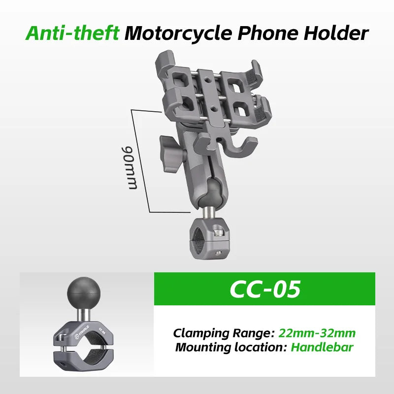 FANAUE Motorcycle Bike Phone Holder Mount Aluminum Alloy with Vibration Dampener ATV/ UTV Bike Scooter Handlebar GPS Clip