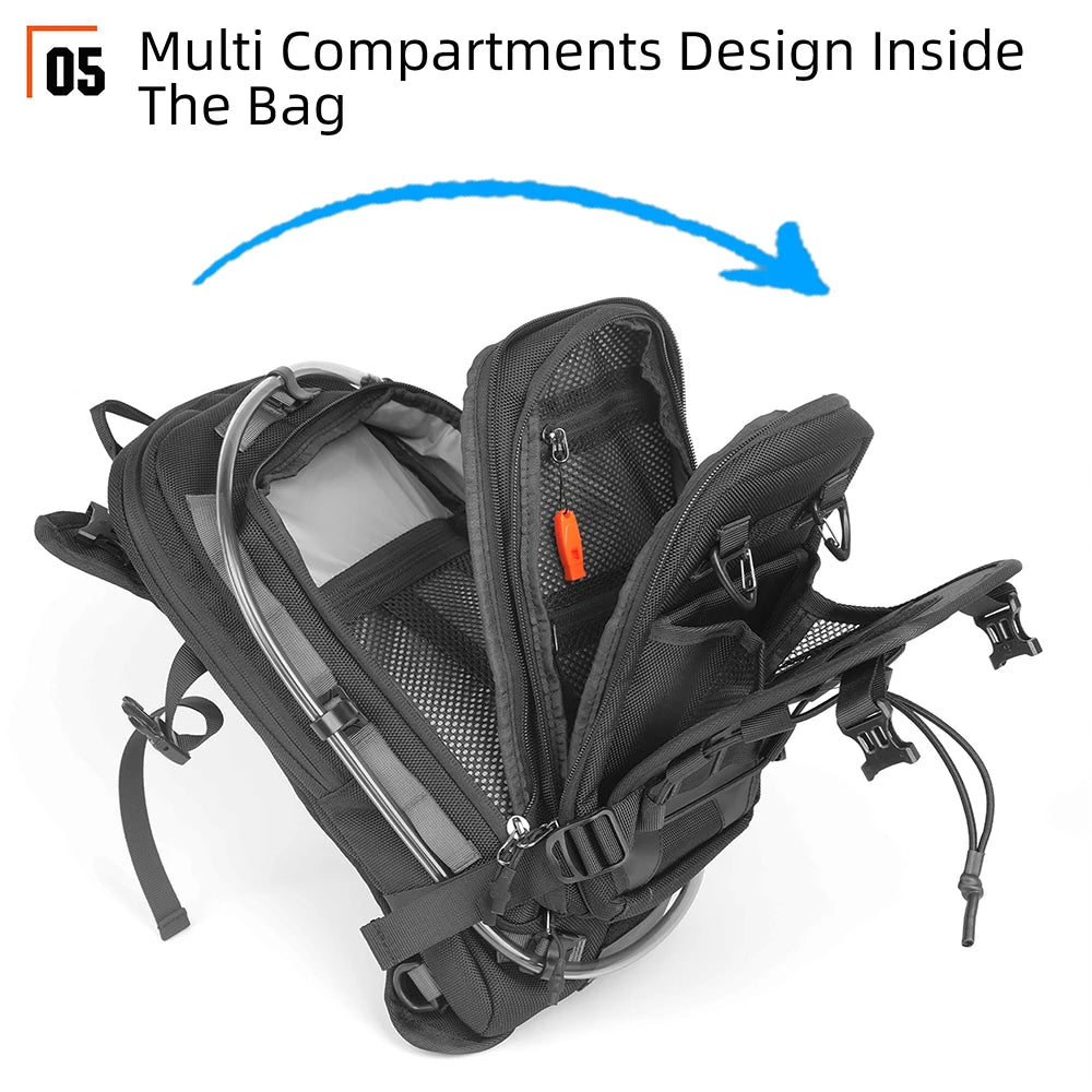 Rhinowalk Motorcycle Tank Bag Motor Set With 1.5L Water Bladder 9L Multi Compartment Backpack Hidden Raincover MOLLE System