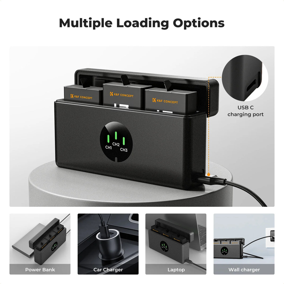 K&F CONCEPT 3-Pack Enduro Battery for Hero13 Battery and Upgraded Fast Charger for GoPro Hero 13 Battery Hero 13 Black Camera