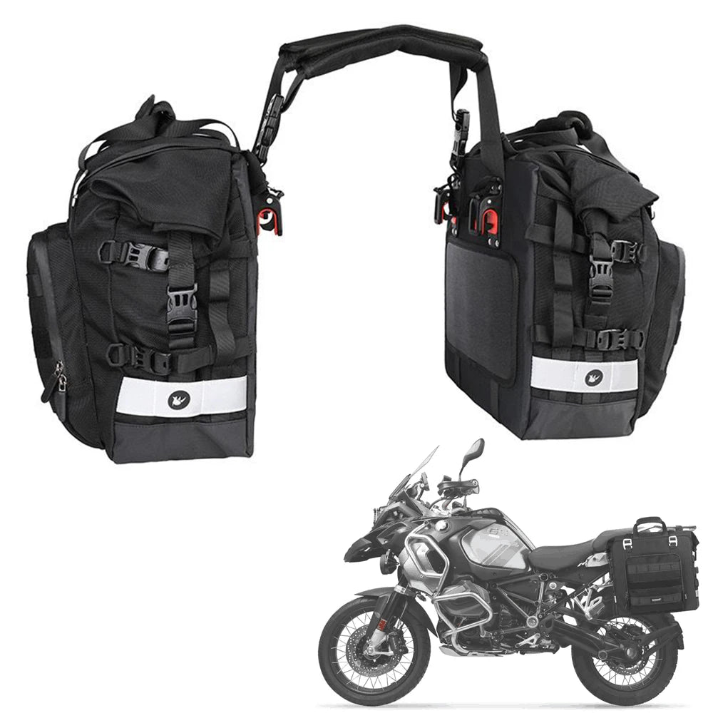 Rhinowalk Motorcycle Saddle Bag Expandable 25-32L Quick Release 3D Cube Motorbike Side Pannier Bag Waterproof Motor Storage Pack