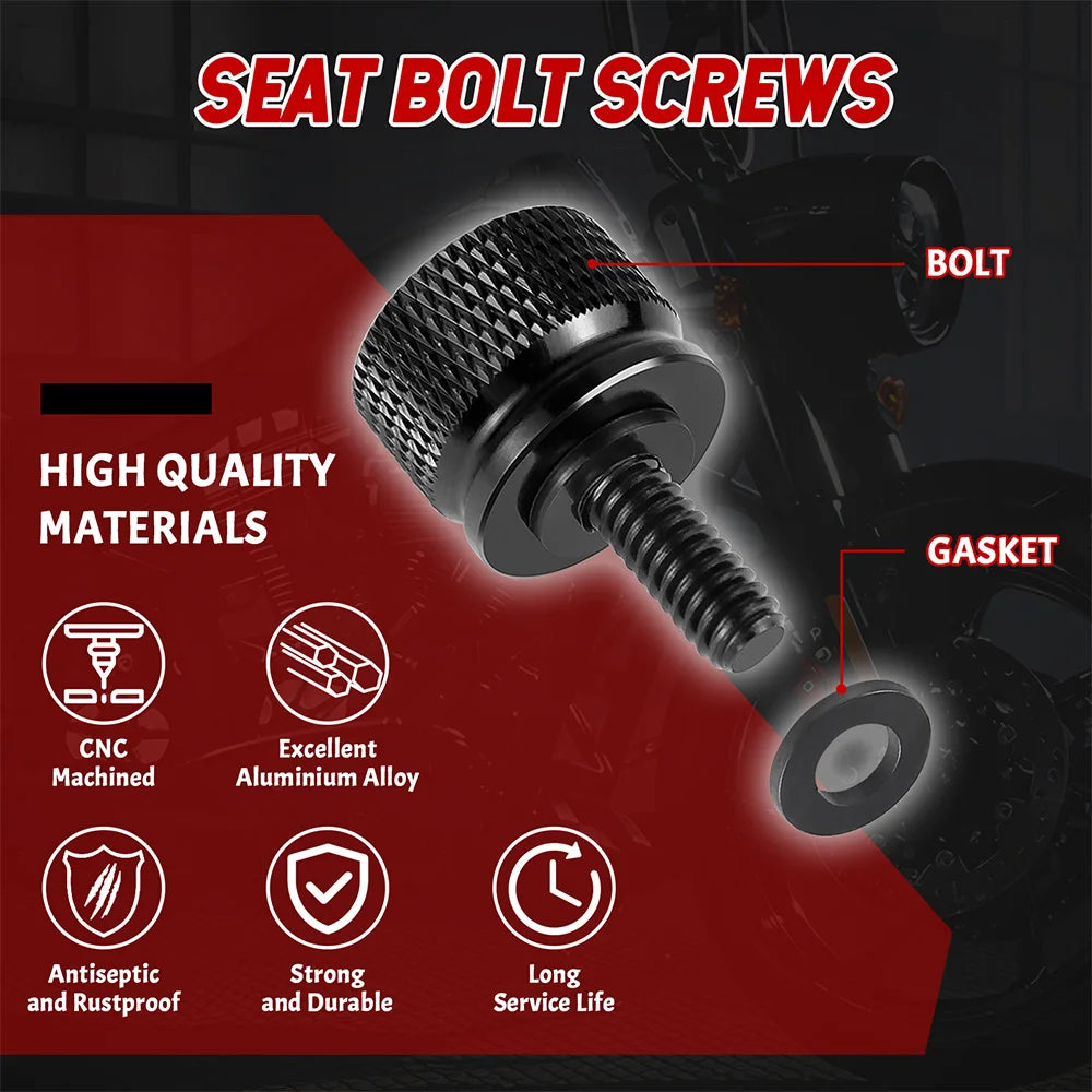 Black Motorcycle Rear Seat Bolt Fender Bolt Screw 1/4"-20 Thread For Harley Sportster Dyna Softail Street Glide 1996-2015