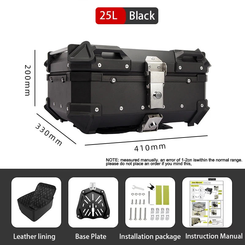 25L Motorcycle Top Case Aluminum Motorcycle Trunk Top Box Luggage Electronic Vehical Storage Box
