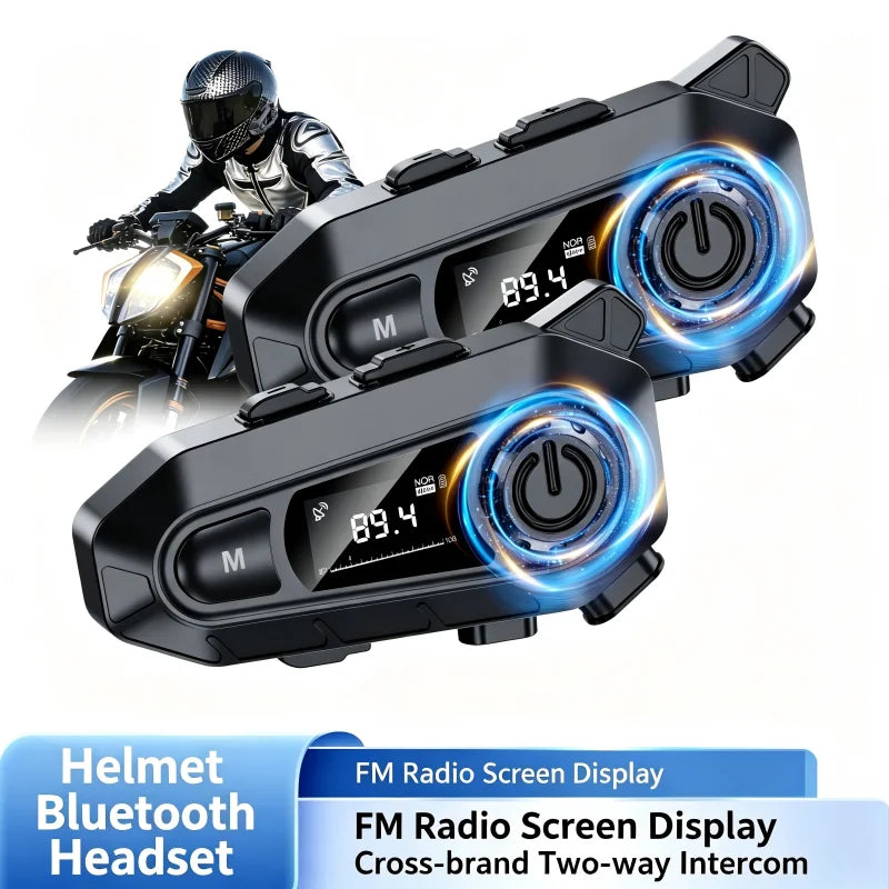 A1 Bluetooth 5.3 Motorcycle Helmet Headset With FM Radio Wireless Handfree Call Waterproof Moto Headphone LED Display For Rider
