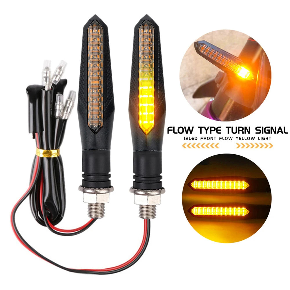 2PCS 12V Motorcycle LED Turn Signals Light 12LED Tail Flasher Flowing Water Blinker IP68 Motorcycle Flashing Lights