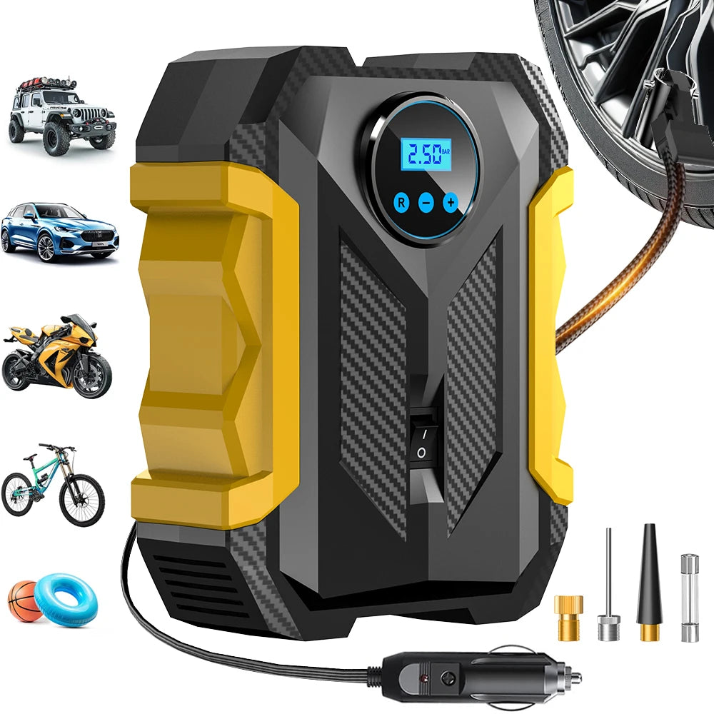 Carsun 12V Mini Portable Air Compressor 35L/Min 150PSI Digital Tire Inflator LED Light Auto Shut-Off Car Motorcycle Tires