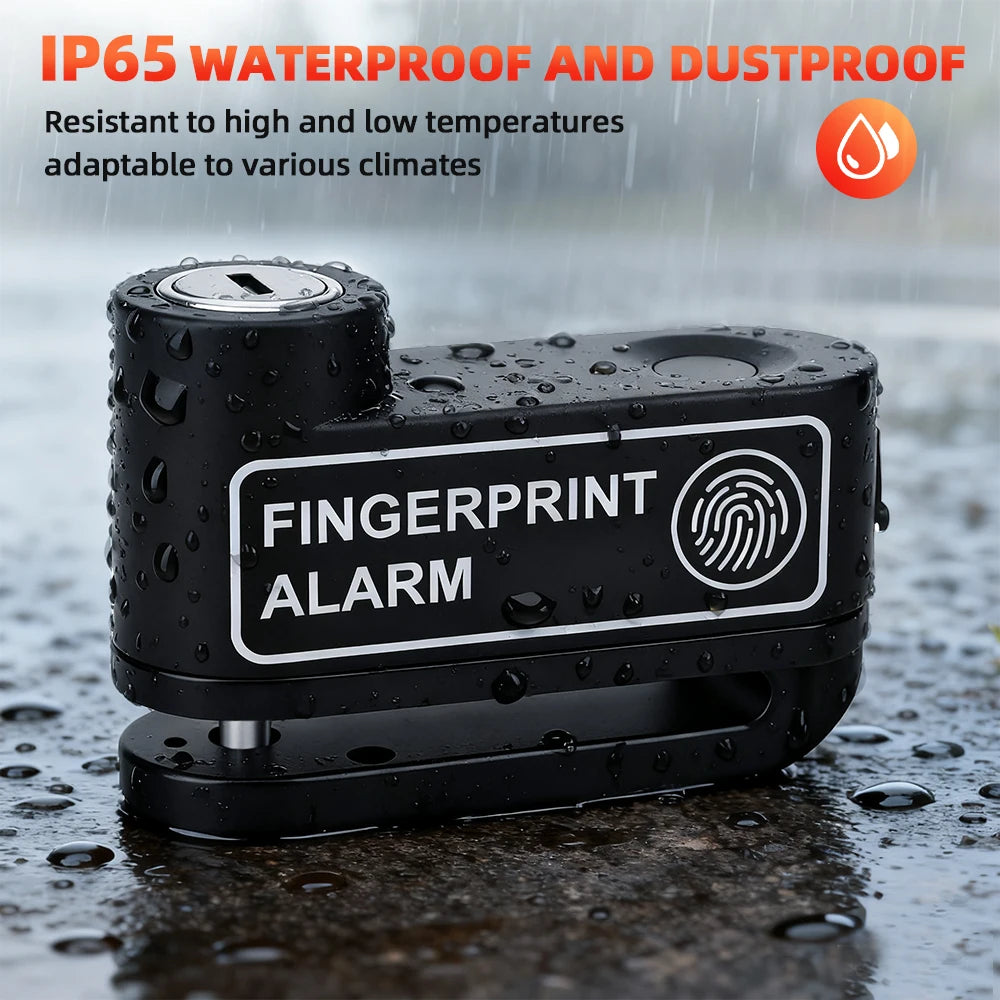 Disc Brake Lock 120dB Fingerprint Motocycle Alarm with Keys Anti-theft Lock Rechargeable Motorbike Accessories