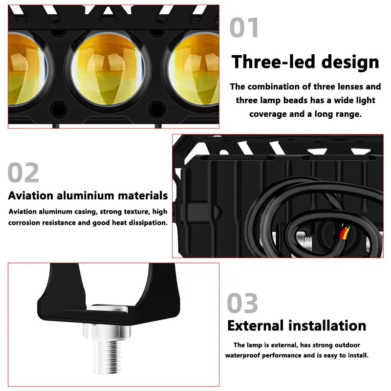 1/2PCS Motorcycle LED Spot Light Dual Color Hi/Low Beam Fog Lamps for Car Trucks SUV UTV 12V Mini Lens Headlight Driving Light