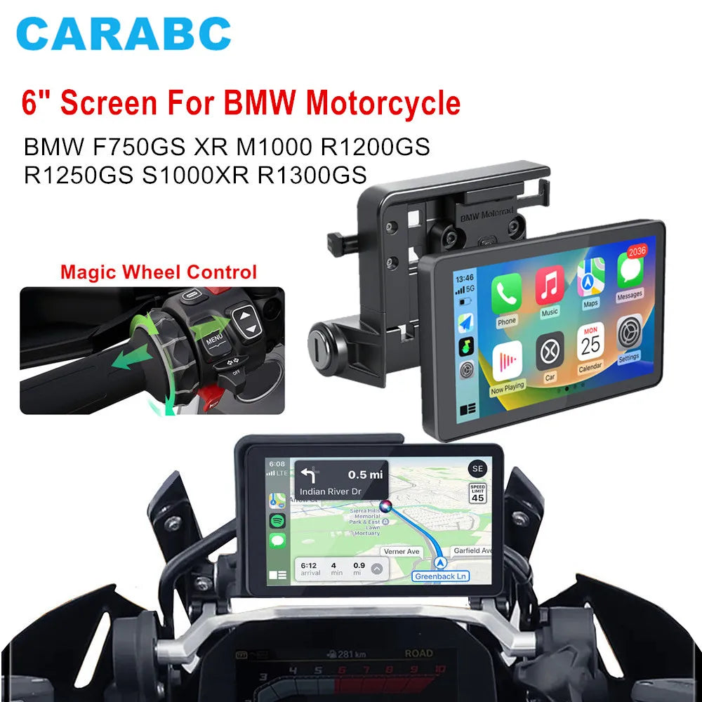 For BMW Motorcycle R1200GS R1250GS R1300GS S1000XR 6" Wireless CarPlay Android Auto Portable Digital Dashboard Navigation Screen