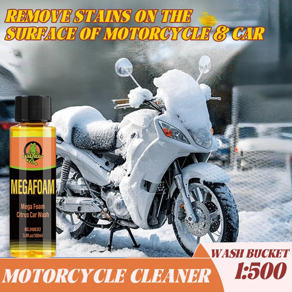 Motorcycle Wash Mega Foam Natural Citrus Scent Shampoo High Concentration  Wash Super Foam Cleaner Supplies MEGAFOAM RG312