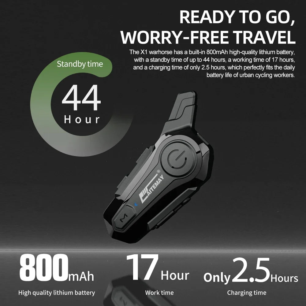 X1 Plus Motorcycle Bluetooth 1000M Intercom Helmet Headset For 2 Rider Intercomunicador Moto Waterproof Interphone Earphone