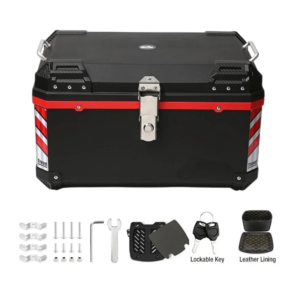 1pc 68L/18 Gallon Motorcycle Luggage Box with Base,Reflective Strips, Interior Padding, motorcycle accessories for Outdoor Ridin