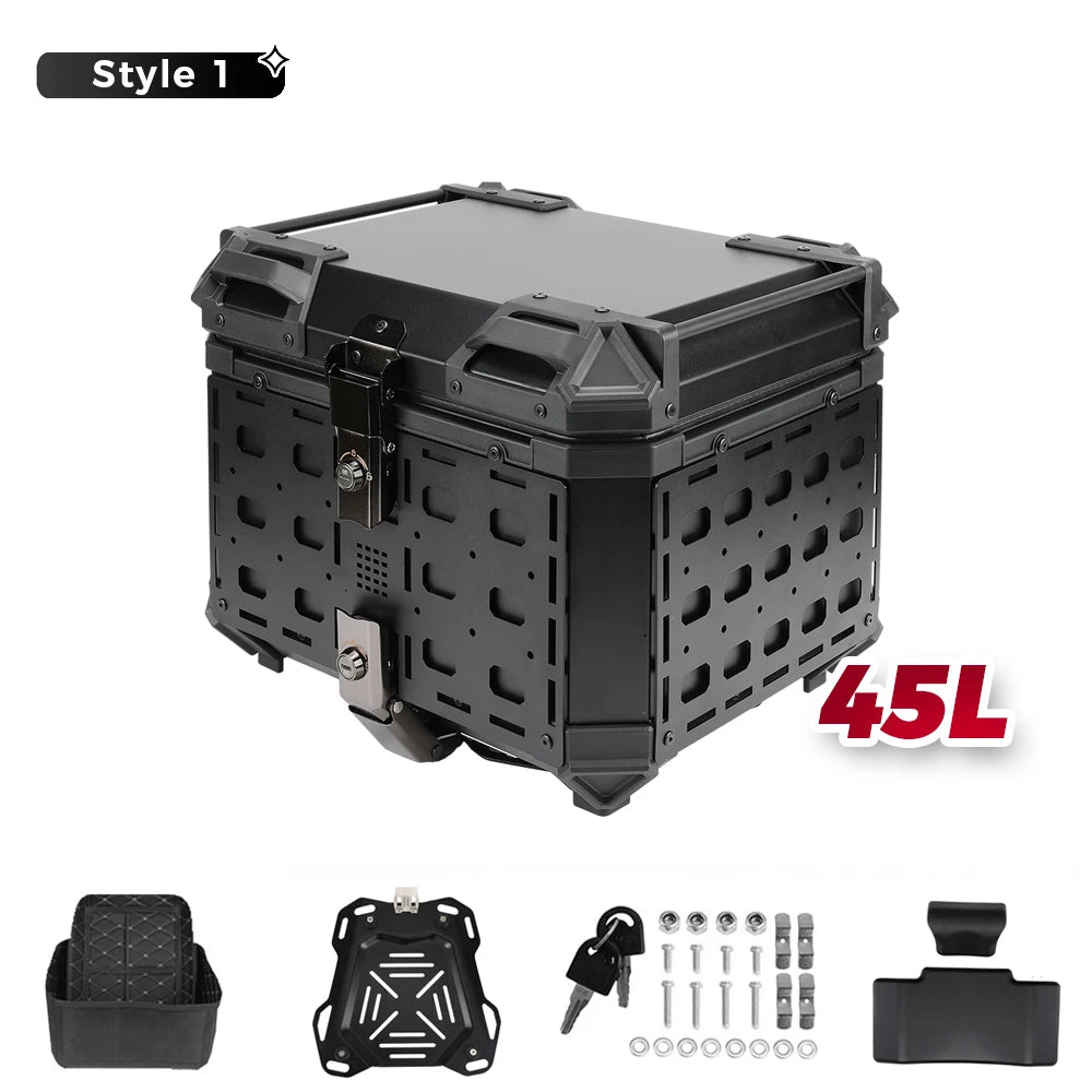 KEMIMOTO Motorcycle Tactical CNC Aluminum Top Tail Rear Luggage Cases Trunk with Panel Organizer Modular Storage Helmet Box