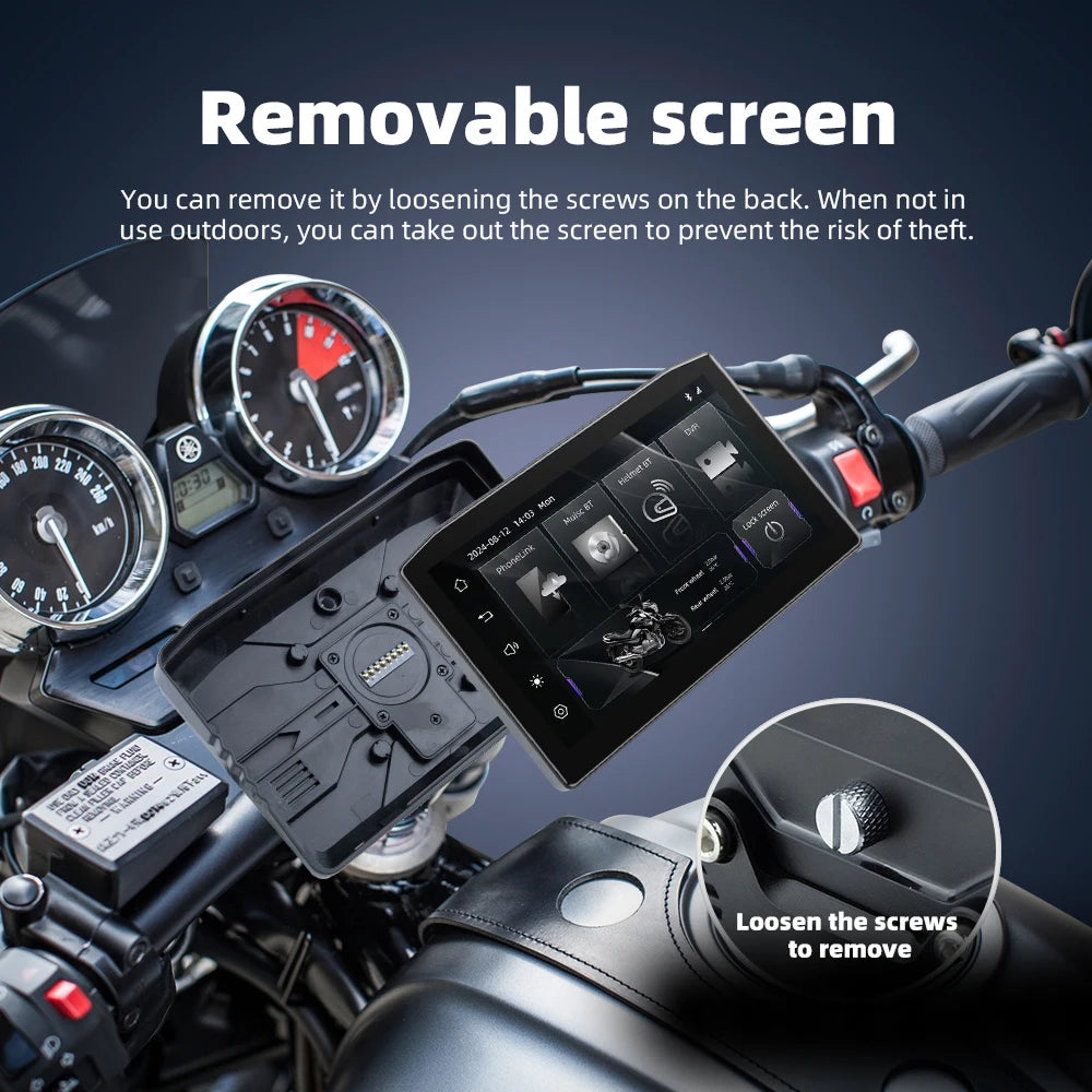 EKIY 6.25" Wireless CarPlay Moto Android Auto Portable Digital Dashboard Anti Theft Removable Screen GPS Motorcycle Navigation