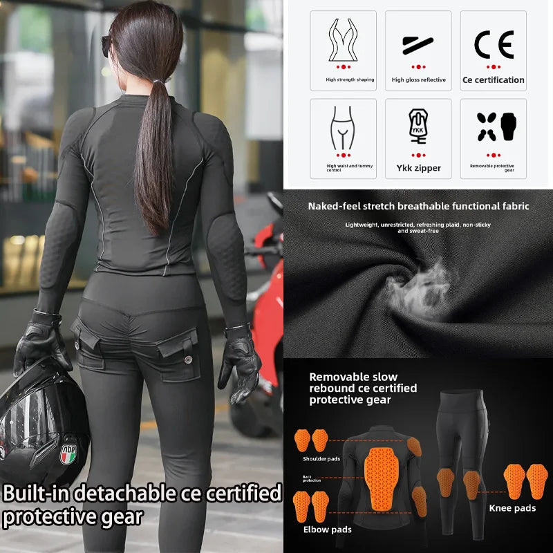 WOSAWE Women Motorcycle Riding Suit Four Season Breathable Jacket Pants Set with Removable Armor Pads Motocross Touring Gear