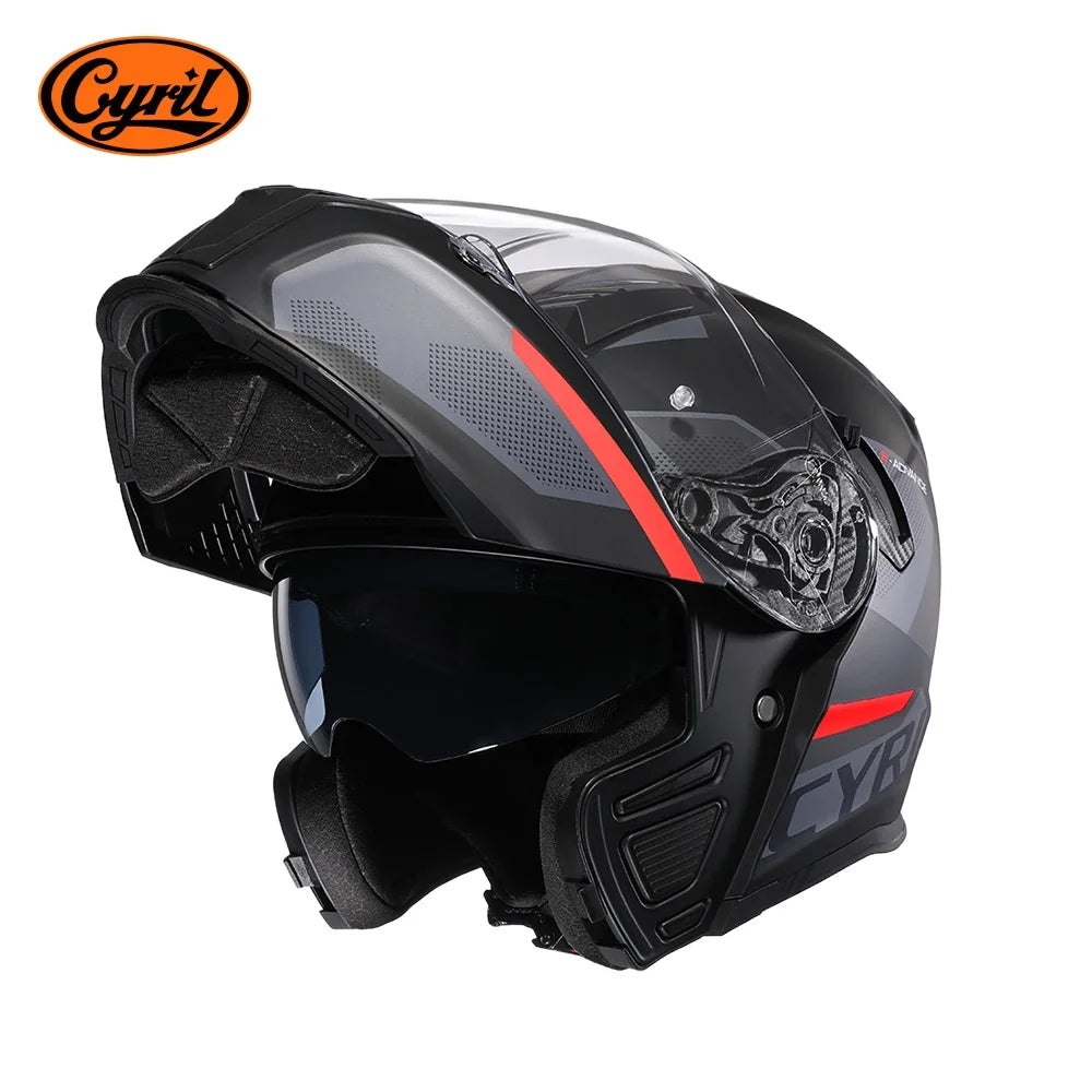 Motorcycle Helmet Dual Visor Modular Flip Up Full Face Helmet for Adult Men Women DOT Approved Casco Moto CYRIL AH121