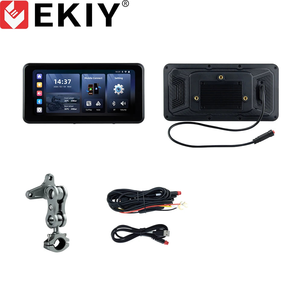 EKIY 6.25" Wireless CarPlay Moto Android Auto Portable Digital Motorcycle Dashboard GPS Navigation Display Screen TPMS Monitor