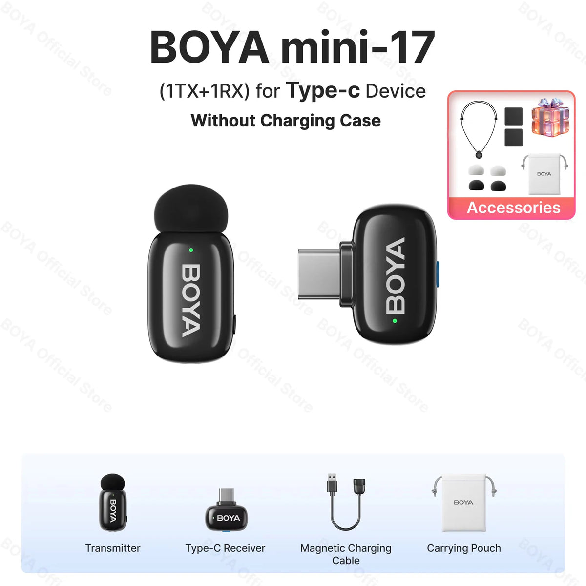 BOYA Mini Wireless Lavalier Lapel Microphone for iPhone iPad Android Type-C Phone Live Broadcast Audio Video Recording Vlog