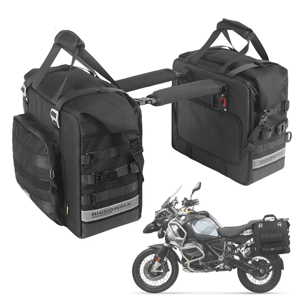 Rhinowalk Motorcycle Saddle Bag Expandable 25-32L Quick Release 3D Cube Motorbike Side Pannier Bag Waterproof Motor Storage Pack
