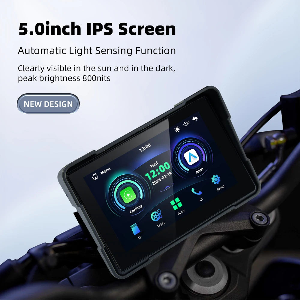 EKIY 5.0 inch Wireless CarPlay Moto Android Auto Portable Digital Motorcycle Dashboard GPS Navigation Display Screen Monitor