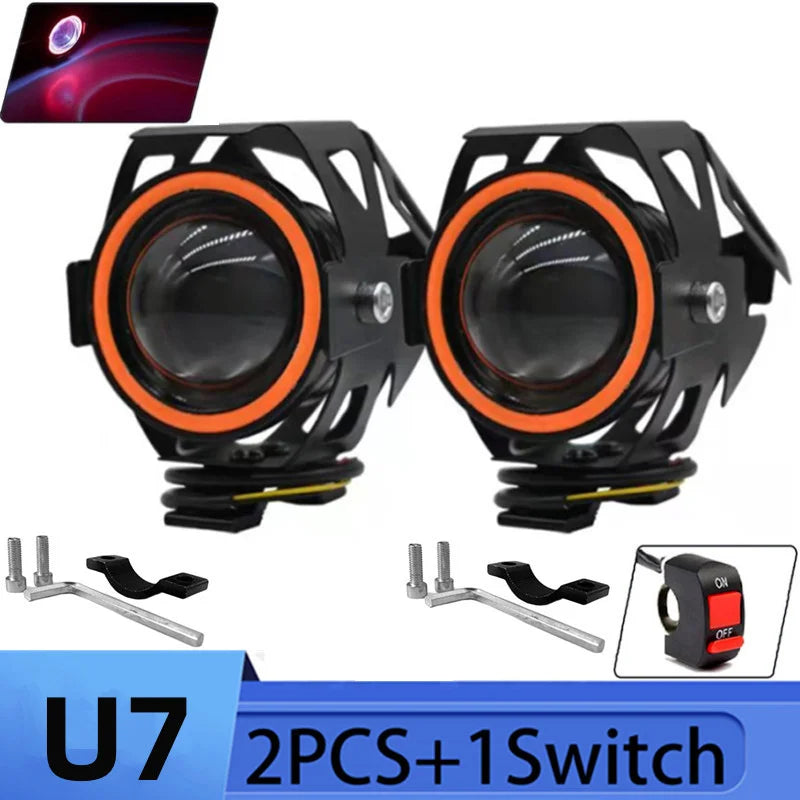 Waterproof Motorcycle LED Headlight 3000LMW U7 Motorbike LED Driving Fog Spot Light with Switch