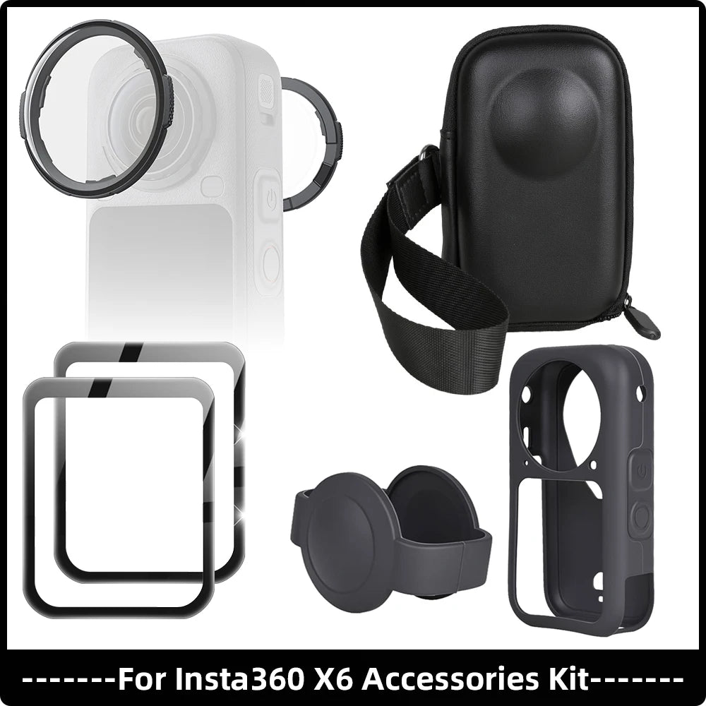 Accessories Set for Insta360 X6 Lens Guard Screen Protector Storage Bag Silicone Case Lens Cap Protective Frame for Insta 360 X6