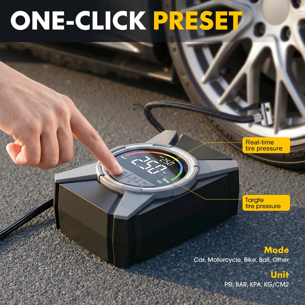 Portable Car Air Compressor 12V Tire Inflator Pump 150PSI Digital Fast Inflation LED Light CE for SUV Truck Moto Bicycle Balls