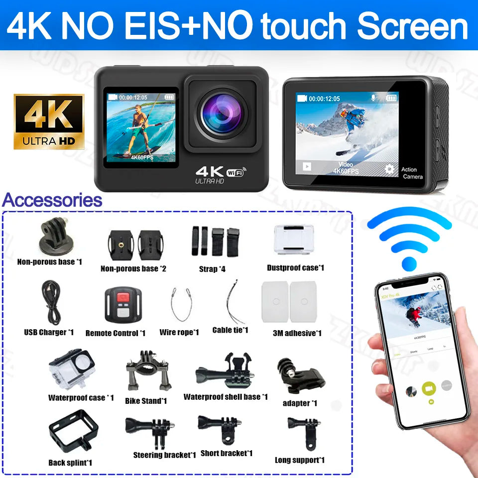5K Action Camera 5K 60FPS 6-Axis Touch Screen Stabilization Pocket Sports Camera Waterproof Bodycam For Motorcycle/Cycling Vlog