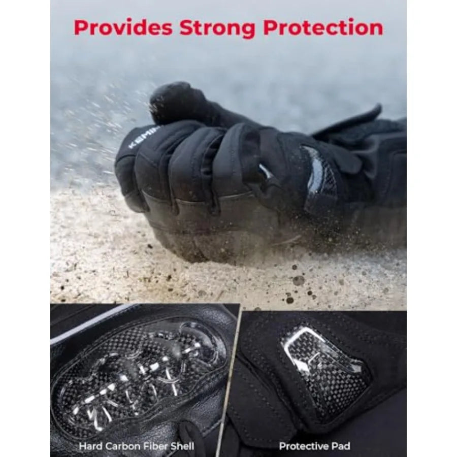 Motorcycle Winter Gloves for Men: Warm Touchscreen Tactical Riding Gloves with Carbon Fiber Protection, Black, Rainproof Windpr