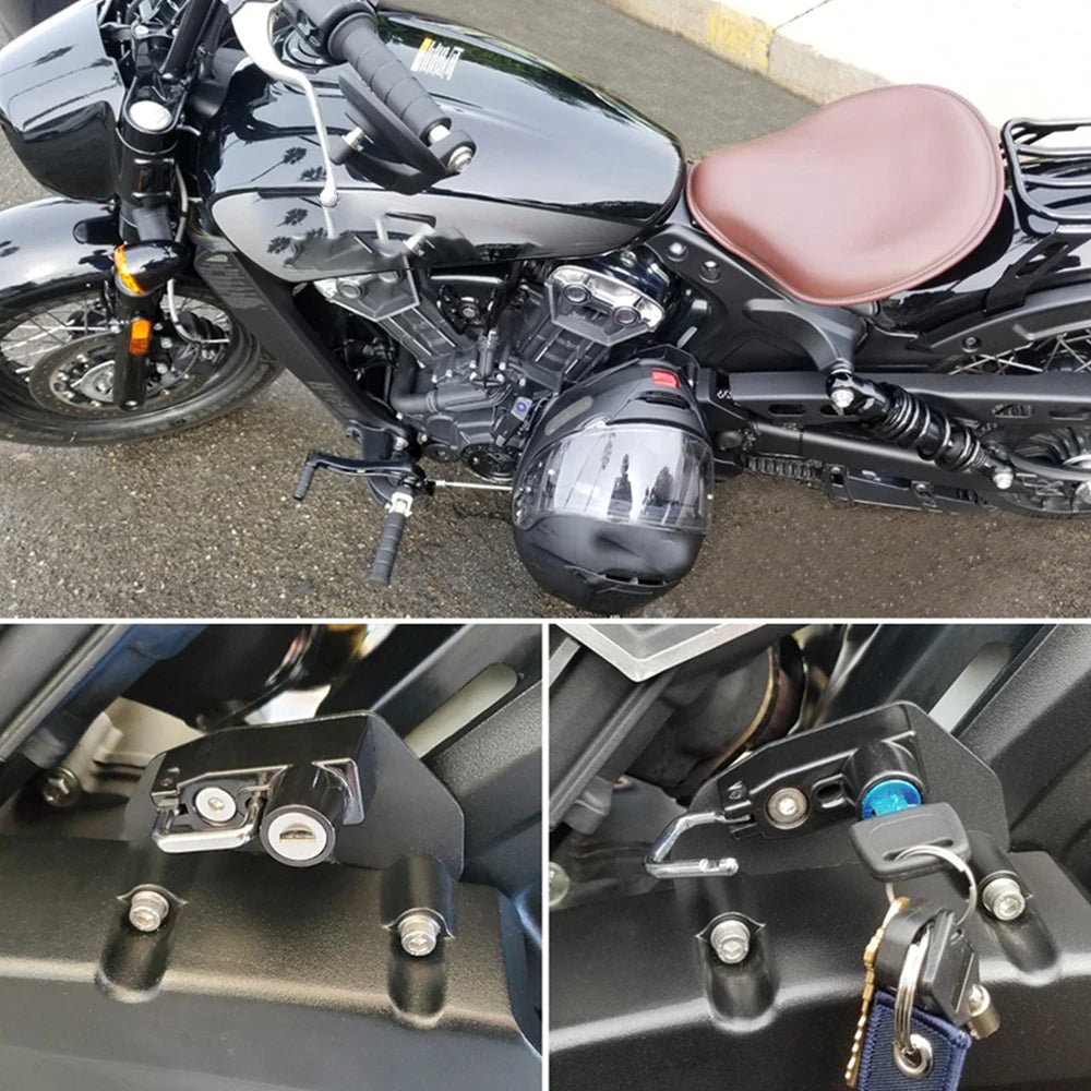 Motorcycle Helmet Lock With Key Anti-theft Protection Side Frame Mount Kit For Indian Scout Rogue Sixty Bobber Twenty 2015-2024
