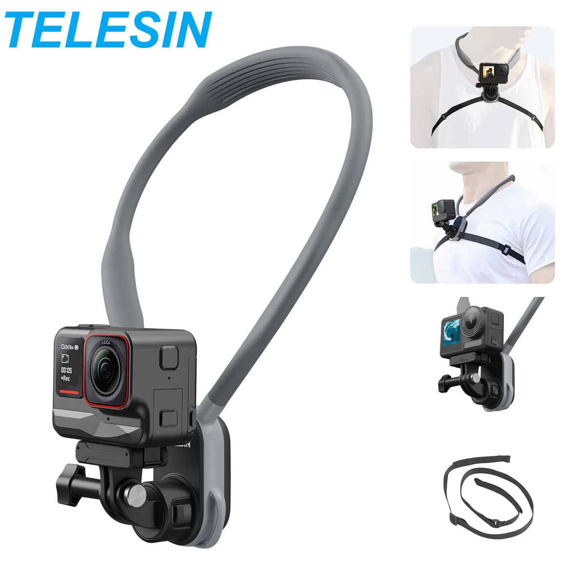 TELESIN Quick-Release Silicon Neck Mount Neck Phone Holder for Gopro Hero13 12 11 10 9 DJI OSMO Action 5 4 3 Insta360 X4